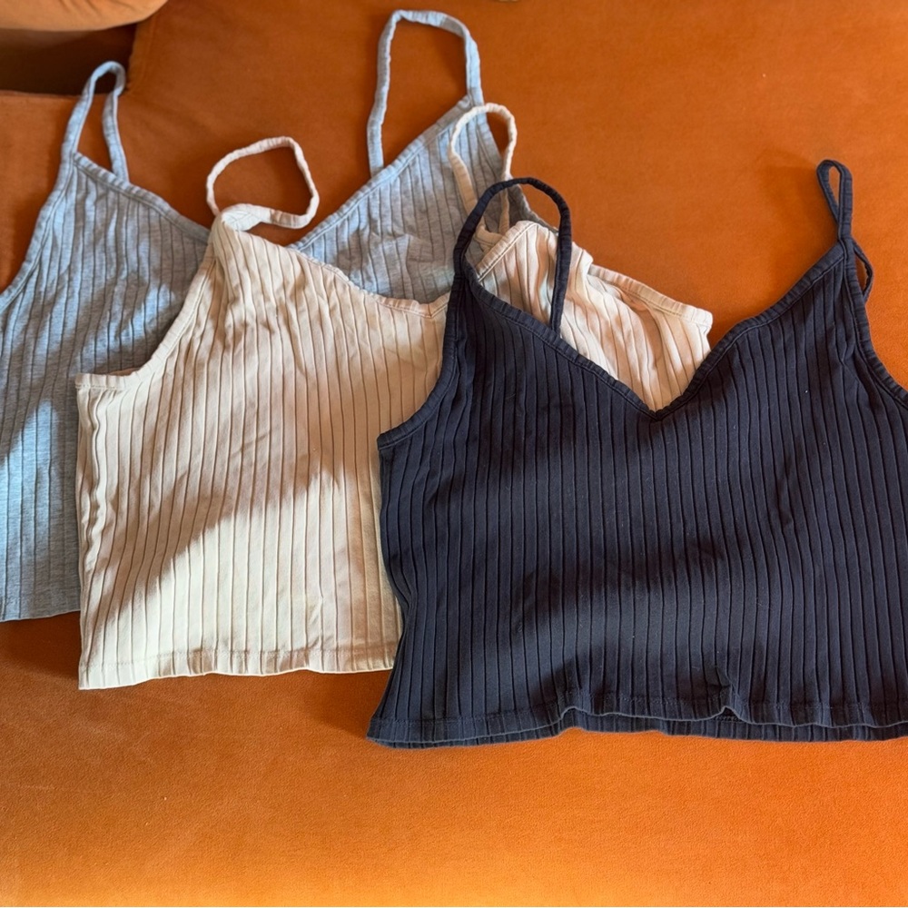 3 H&M Divided Ribbed Cotton Cropped Tank Tops EUC